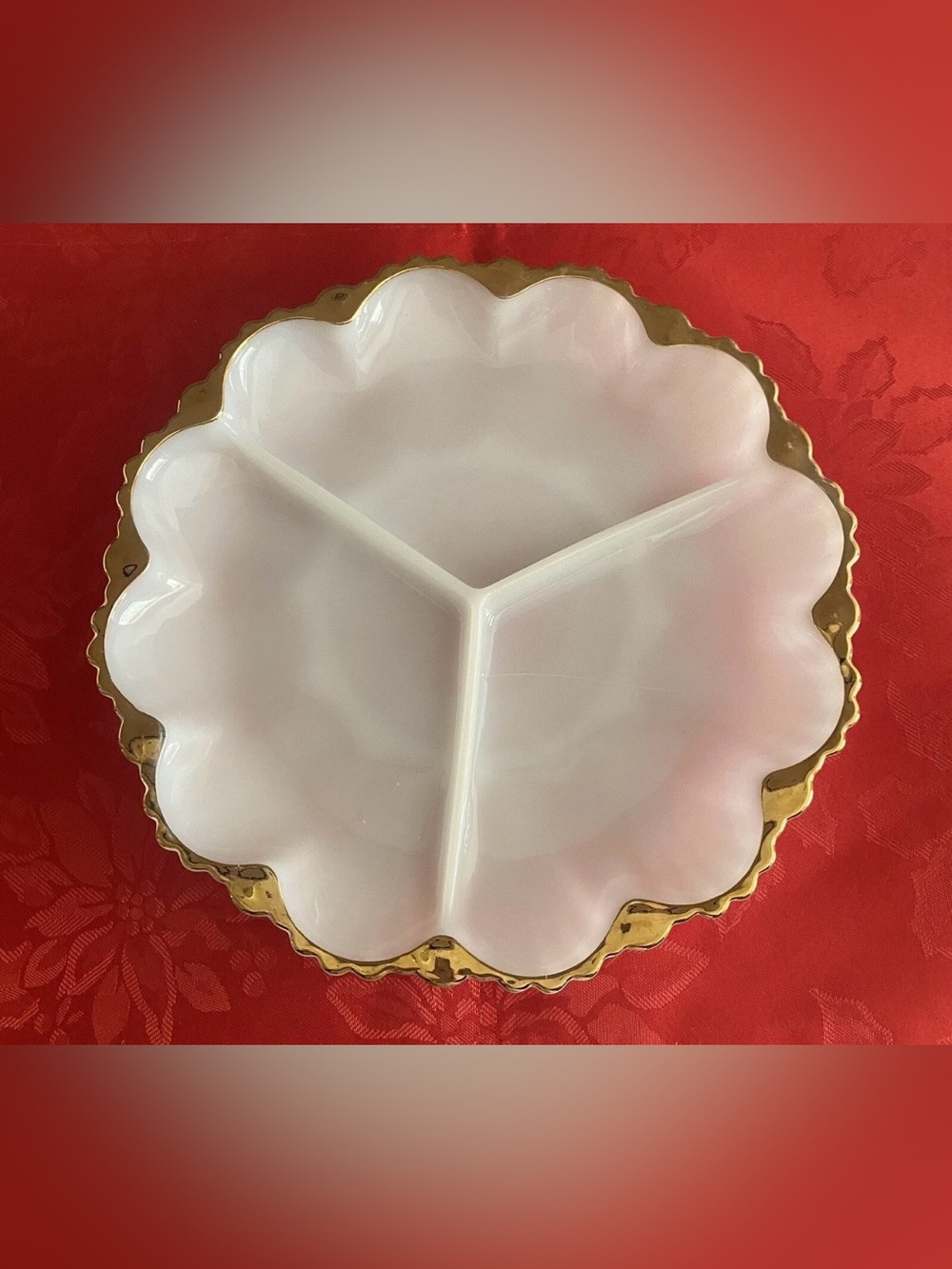 Anchor Hocking White and Gold Divided Serving Tray FLAW